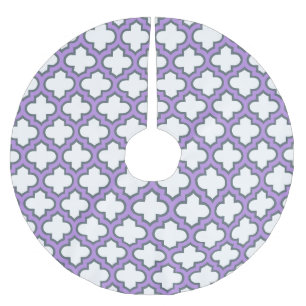 Weiße und Lila Trellis, Gitter, Quatrefolie Polyester Weihnachtsbaumdecke