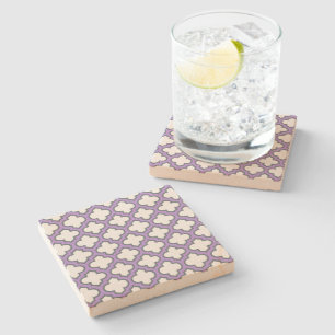 Weiße und Lila Trellis, Gitter, Quatrefolie Steinuntersetzer
