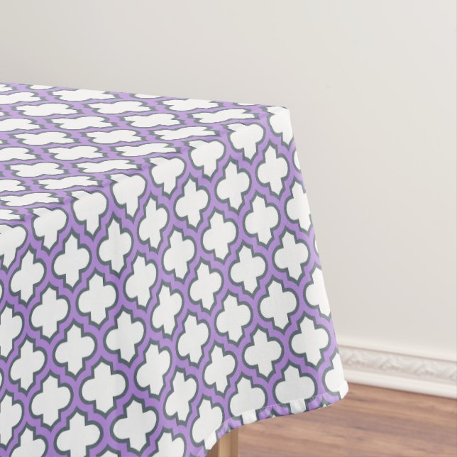 Weiße und Lila Trellis, Gitter, Quatrefolie Tischdecke (Beispiel)