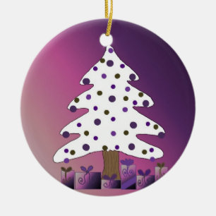 Weiße und lila Weihnachtsbaum Keramikornament