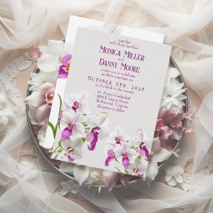 Weiße und Magenta Orchids Malerei Hochzeit Einladung