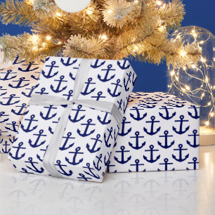 Weiße und marineblaue Anker-Muster Geschenkpapier