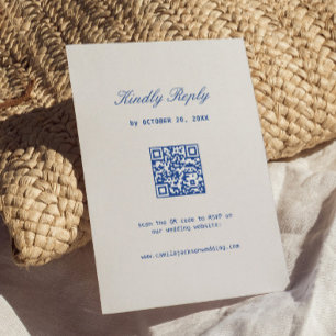 Weiße und marineblaue Hochzeits-RSVP-Karte Qr-Code Begleitkarte