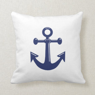 Weiße und marineblaue nautische Hochzeitskissen Kissen