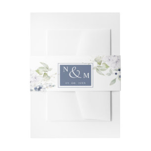 Weiße und Navy-Floral, Monogramm-Hochzeit Einladungsbanderole