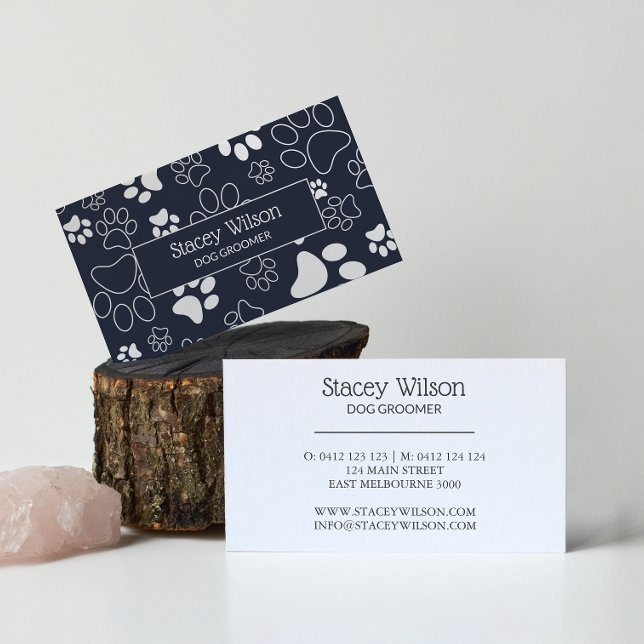 Weiße und navy Pet Groomer Paw Print Visitenkarte (Von Creator hochgeladen)