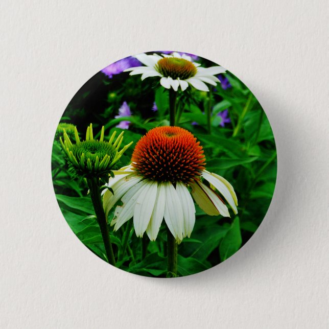Weiße und orange KoneBlumen Button (Vorderseite)