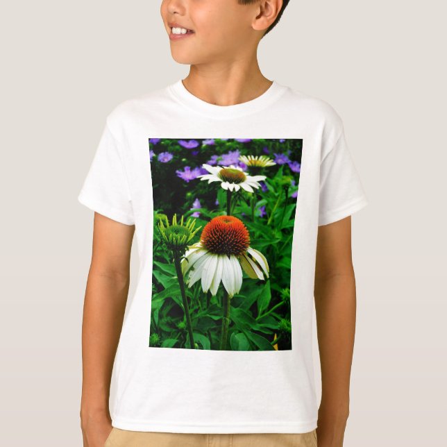 Weiße und orange KoneBlumen T-Shirt (Vorderseite)