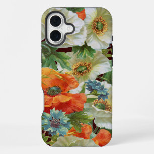 Weiße und orange Mohnblumen auf braunen Blumen iPhone Hülle