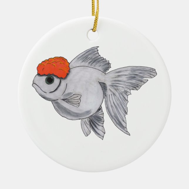 Weiße und orange Oranda Keramikornament (Vorne)