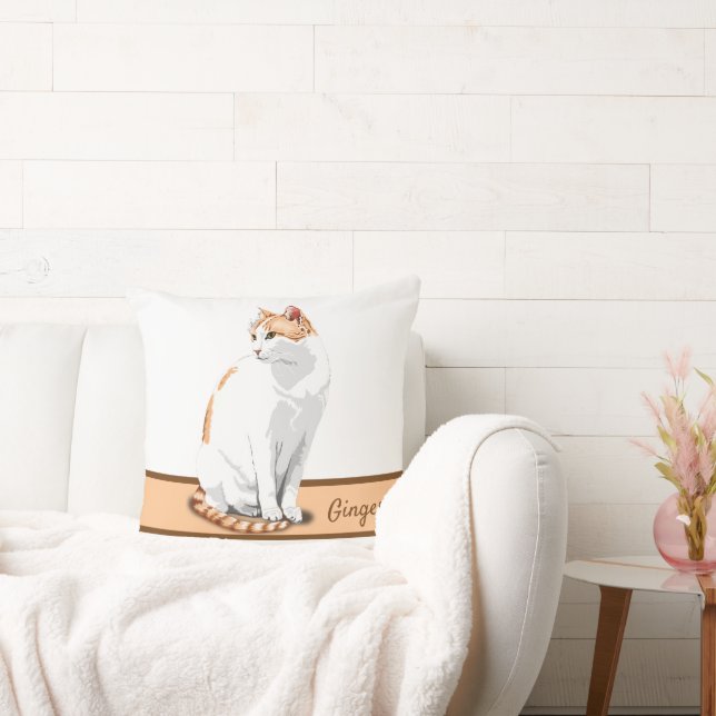 Weiße und orangefarbene Ingwer Katze Personalisier Kissen (Liege)
