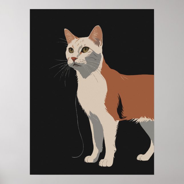Weiße und orangefarbene Katze mit schwarzem Hinter Poster (Vorne)