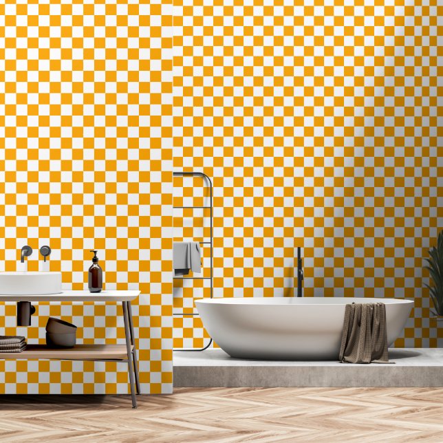 Weiße und orangefarbene Schale und Stick Tapete (Badezimmer)
