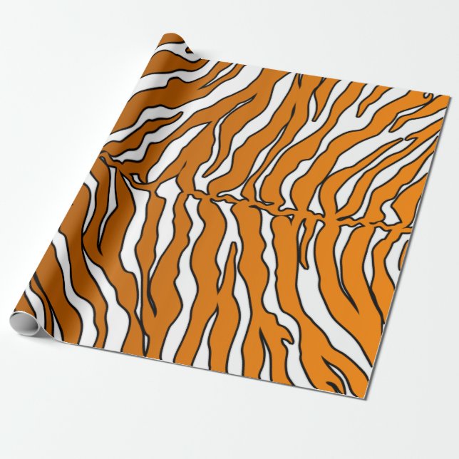Weiße und orangefarbene Tiger-Streifen Geschenkpapier (Ungerollt)