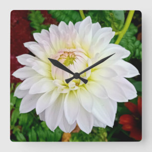 Weiße und rosa Blume Quadratische Wanduhr