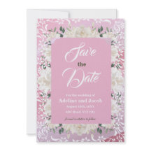 Weiße und rosa Blume und Schablonen SAVE THE DATE 