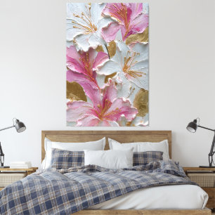 Weiße und rosa florale Textur abstrakte Wandkunst Leinwanddruck