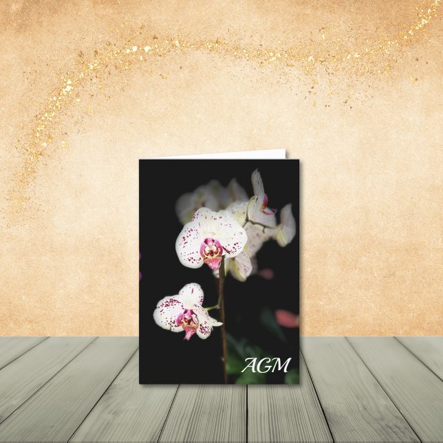 Weiße und rosa Orchideen-Mitteilungskarten Dankeskarte (Monogram/Name optional.
Personalize to update or remove.)