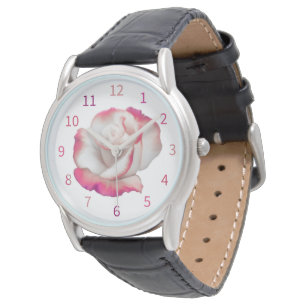 Weiße und rosa Rose - Pastellkunst Armbanduhr