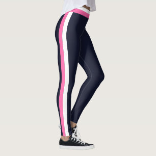 Weiße und rosa Streifen Dunkelblau Moderne Sportar Leggings