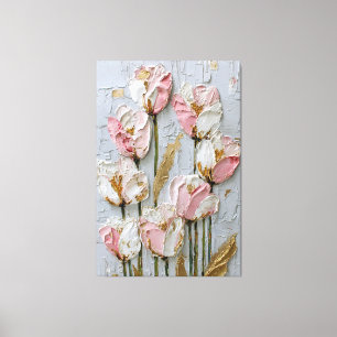 Weiße und rosa Tulpen mit goldener Textur abstrakt Leinwanddruck