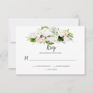 Weiße und rosafarbene tropische Wasserfarben-Blume RSVP Karte