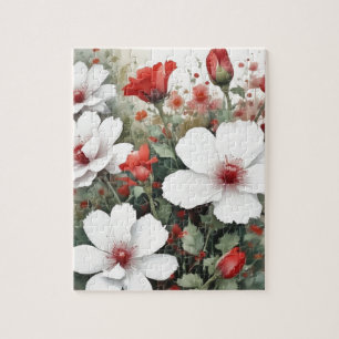 Weiße und rote Blume Elegante Wasserfarbe