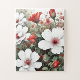 Weiße und rote Blume Elegante Wasserfarbe