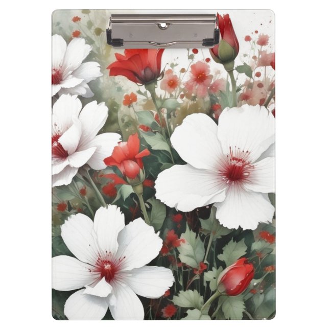 Weiße und rote Blume Elegante Wasserfarbe Klemmbrett (Vorderseite)