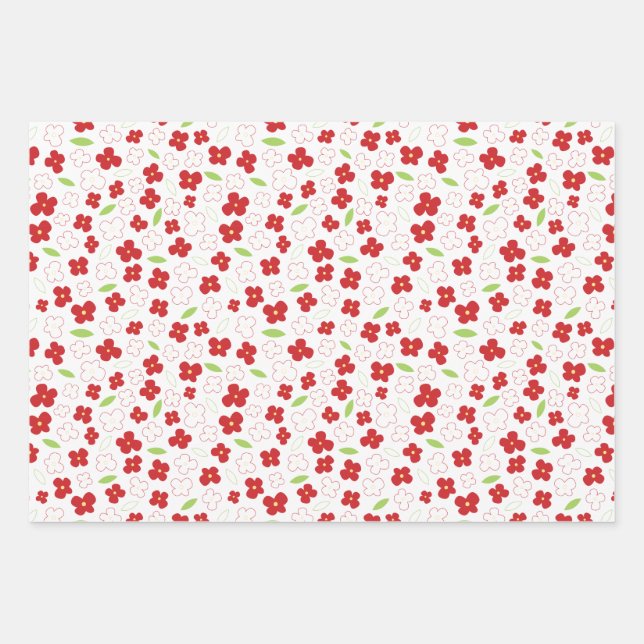 Weiße und rote Blume Geschenkpapier Set (Vorderseite)