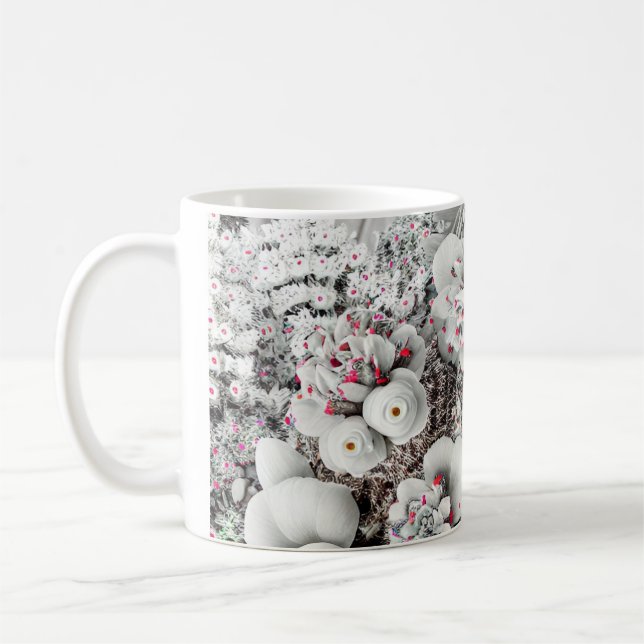 Weiße und rote Blume Kaffeetasse (Links)