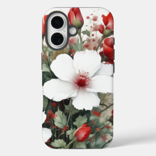 Weiße und rote Blumen Elegante Aquarellmalerei iPhone 16 Hülle