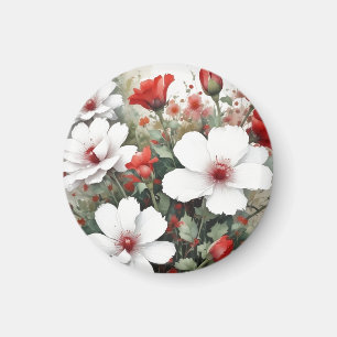 Weiße und rote Blumen elegante Aquarellmalerei Magnet