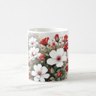 Weiße und rote Blumen Elegante Wasserfarben Kaffeetasse