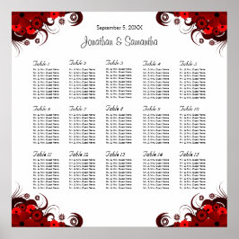 Weiße und rote Blütenblätter 15 Hochzeitstische Poster