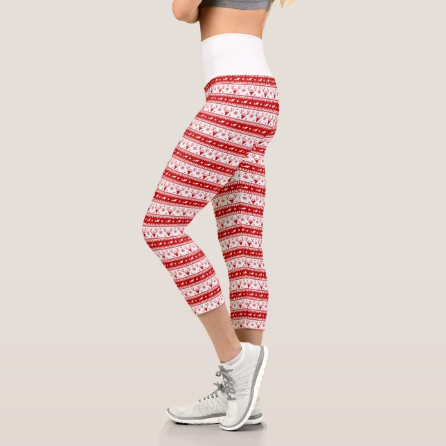 Weiße und rote Hirschköpfe Muster Capri Leggings (Links)