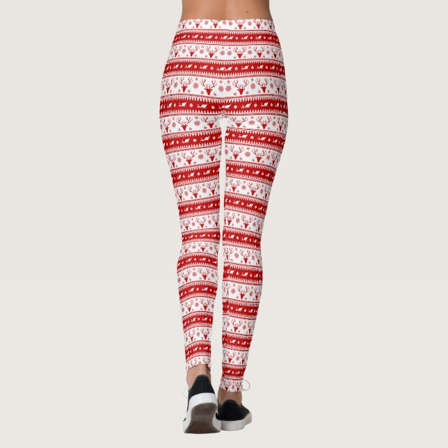 Weiße und rote Hirschköpfe Muster Leggings (Rückseite)