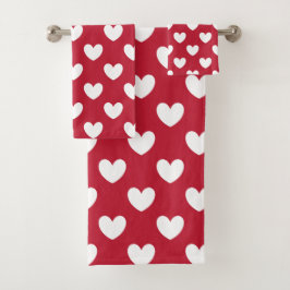 Weiße und rote Polka-Herzen Badhandtuch Set