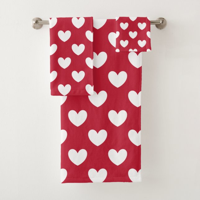 Weiße und rote Polka-Herzen Badhandtuch Set (Insitu)