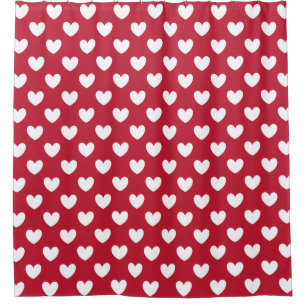 Weiße und rote Polka-Herzen Duschvorhang