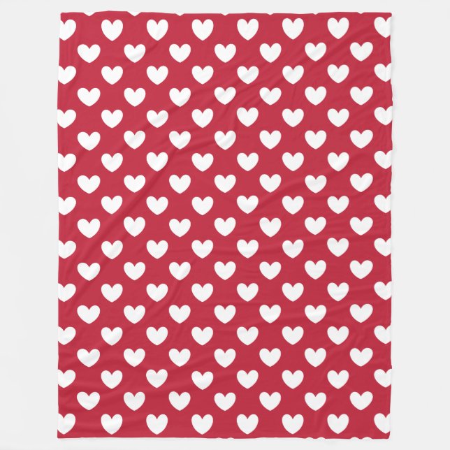 Weiße und rote Polka-Herzen Fleecedecke (Vorderseite)