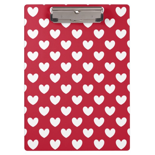 Weiße und rote Polka-Herzen Klemmbrett (Vorderseite)