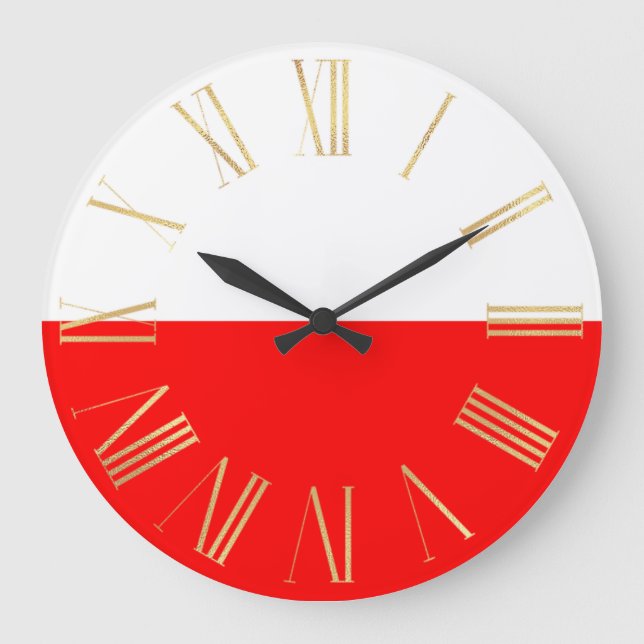Weiße und rote polnische Flagge mit Gold Große Wanduhr (Vorderseite)
