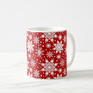Weiße und rote Schneeflocken Nahtloses Muster Kaffeetasse