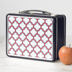 Weiße und rote Trellis, Gitter, Quatrefolie Metall Brotdose