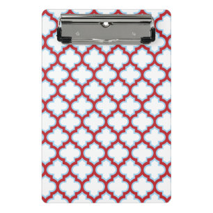Weiße und rote Trellis, Gitter, Quatrefolie Mini Klemmbrett