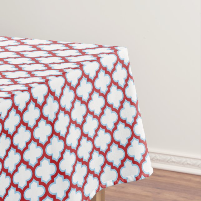 Weiße und rote Trellis, Gitter, Quatrefolie Tischdecke (Beispiel)