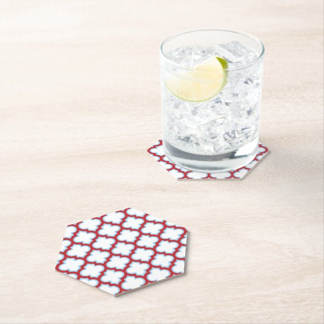 Weiße und rote Trellis, Gitter, Quatrefolie Untersetzer (Vor Ort)