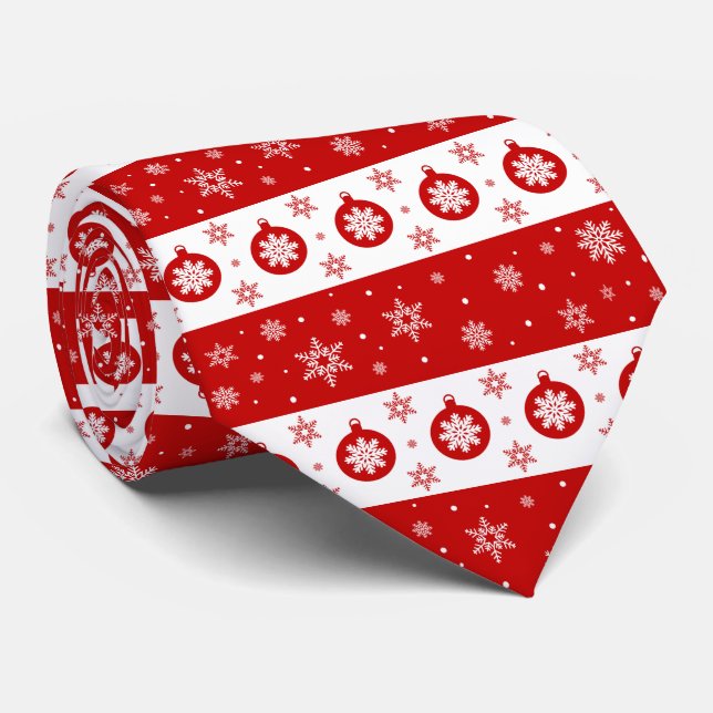 Weiße und rote Weihnachtsschneeflocken Krawatte (Gerollt)