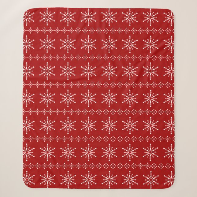 Weiße und rote Weihnachtsschneeflocken Sherpadecke (Vorderseite)